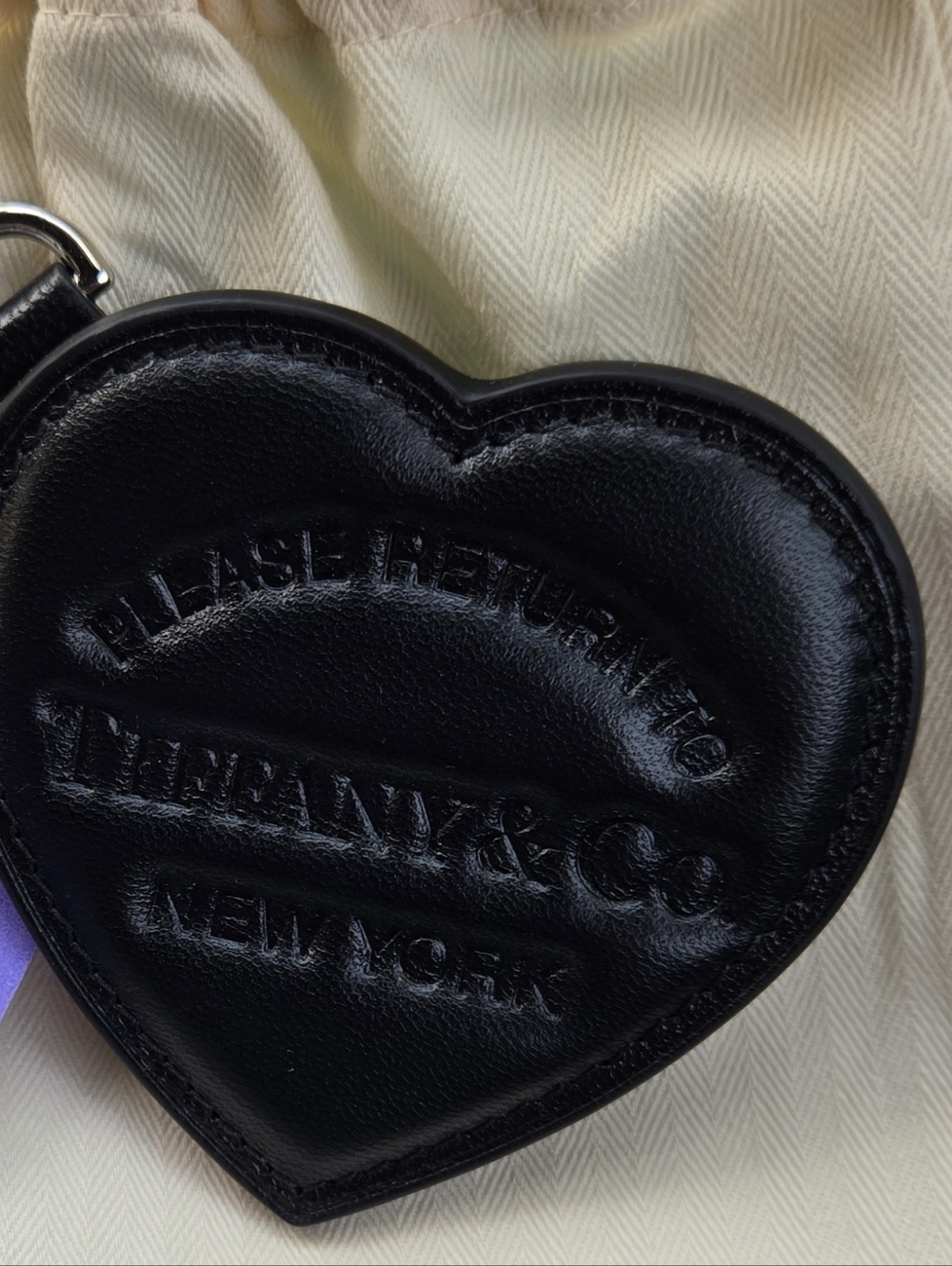 Tiffany & Co. Black Embossed Heart Leather Charm